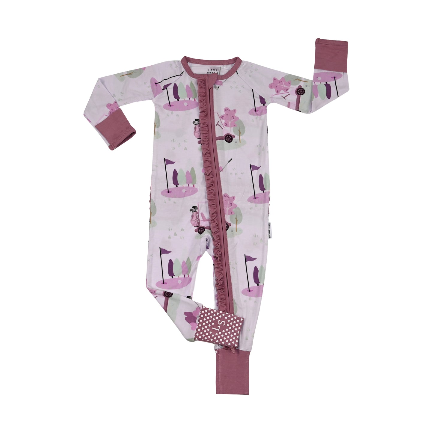 Caddy Club - Pink - Ruffled Convertible Zipper Romper