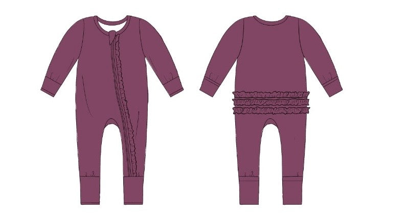 PREORDER - Mulberry Mist - Ruffled Convertible Zipper Romper