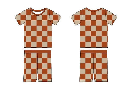 PREORDER - Harvest Check - Short Sleeve + Shorts Pajama Set