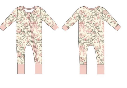 PREORDER - Pink Peonies - Convertible Zipper Romper